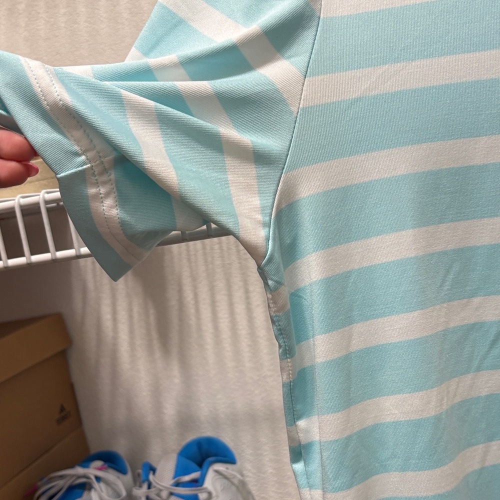 Under Armour Aqua and White Striped Polo - black logo - Picture 3 of 8